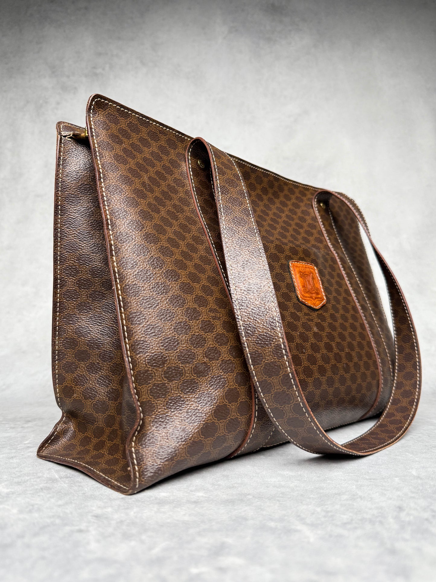 Celine Vintage Brown Macadam Tote Bag Canva/Leather