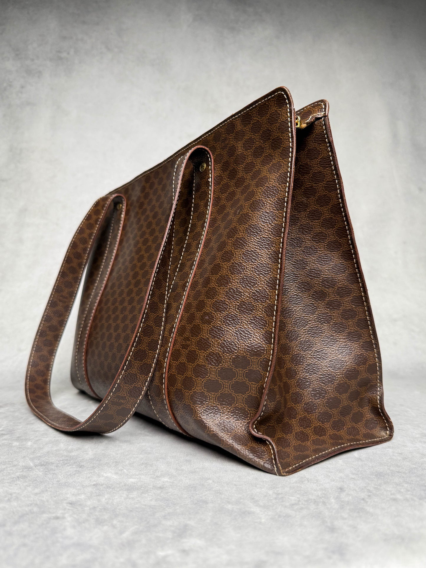 Celine Vintage Brown Macadam Tote Bag Canva/Leather
