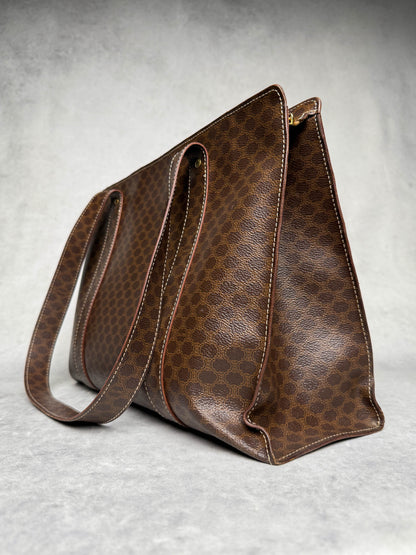 Celine Vintage Brown Macadam Tote Bag Canva/Leather