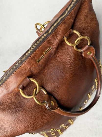 Miu Miu Eyelet Trimmed Bag Brown/Gold