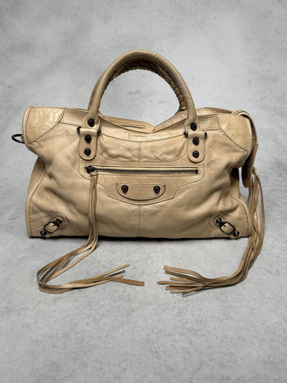 Balenciaga Classic City Bag Perforated Leather Beige