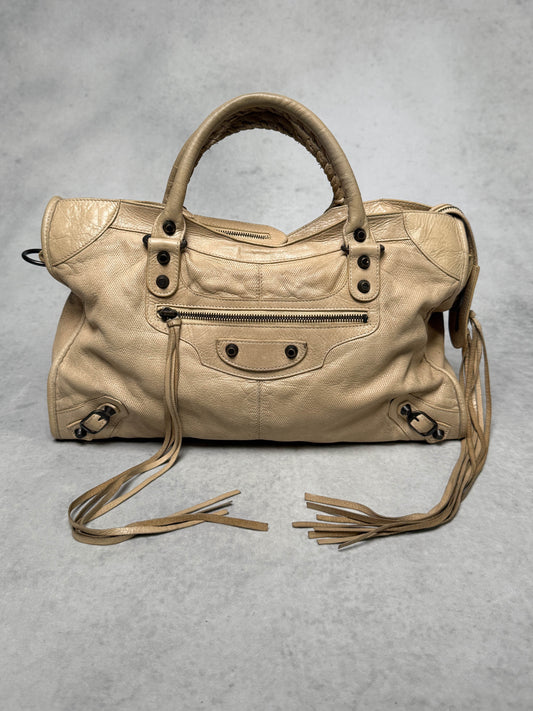 Balenciaga Classic City Bag Perforated Leather Beige