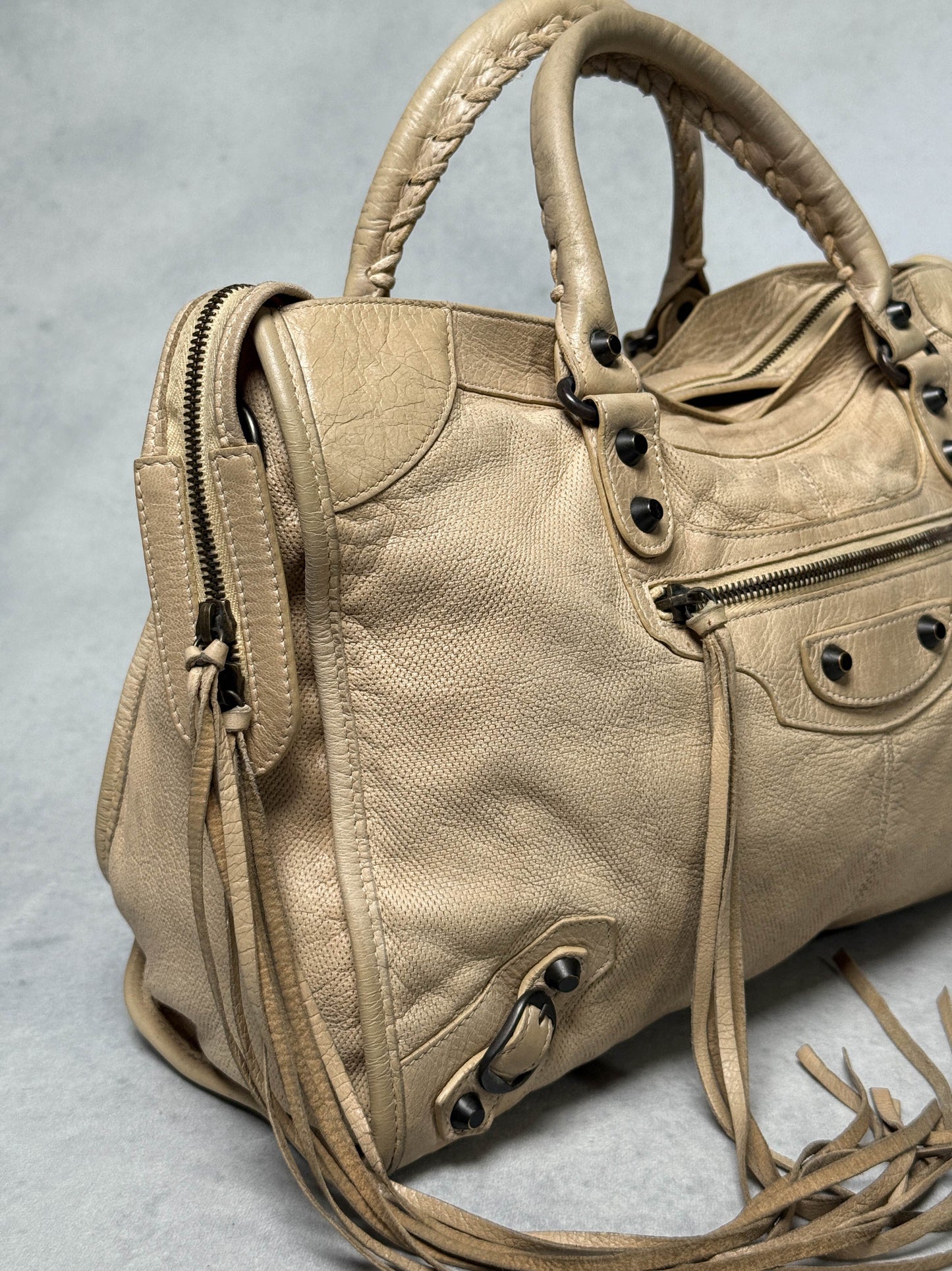 Balenciaga Classic City Bag Perforated Leather Beige