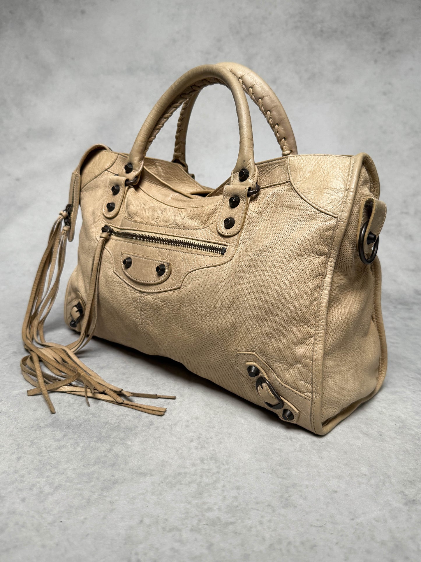 Balenciaga Classic City Bag Perforated Leather Beige