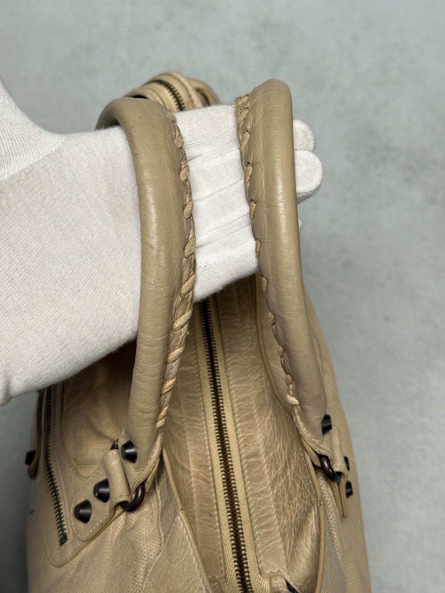 Balenciaga Classic City Bag Perforated Leather Beige