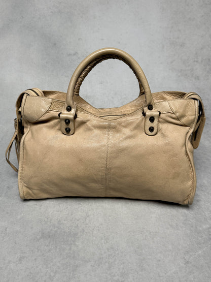 Balenciaga Classic City Bag Perforated Leather Beige