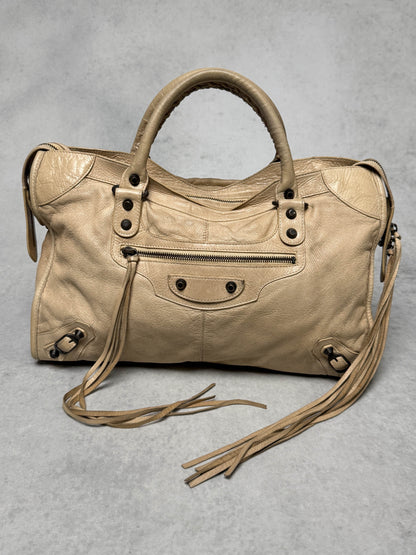 Balenciaga Classic City Bag Perforated Leather Beige