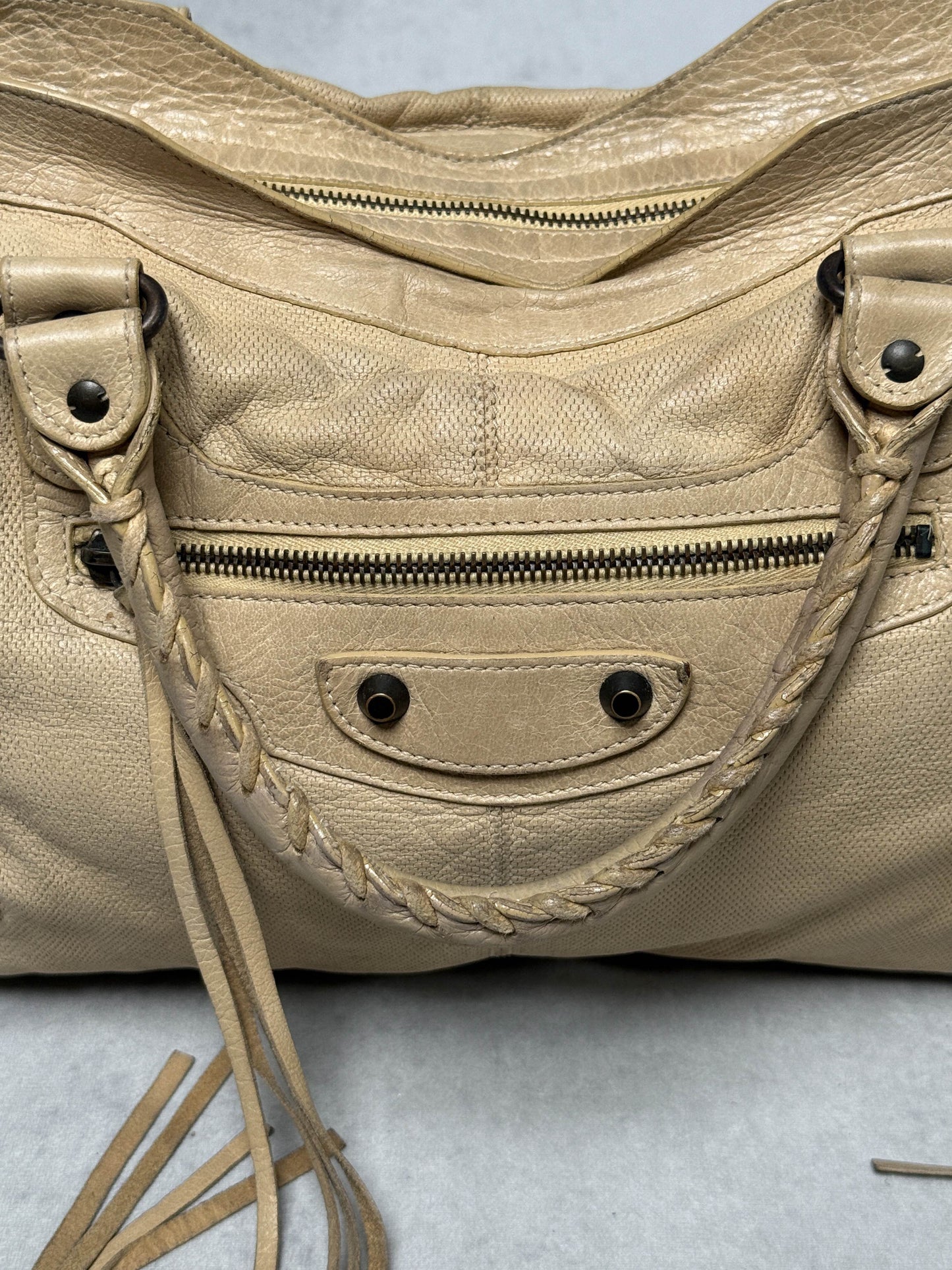 Balenciaga Classic City Bag Perforated Leather Beige