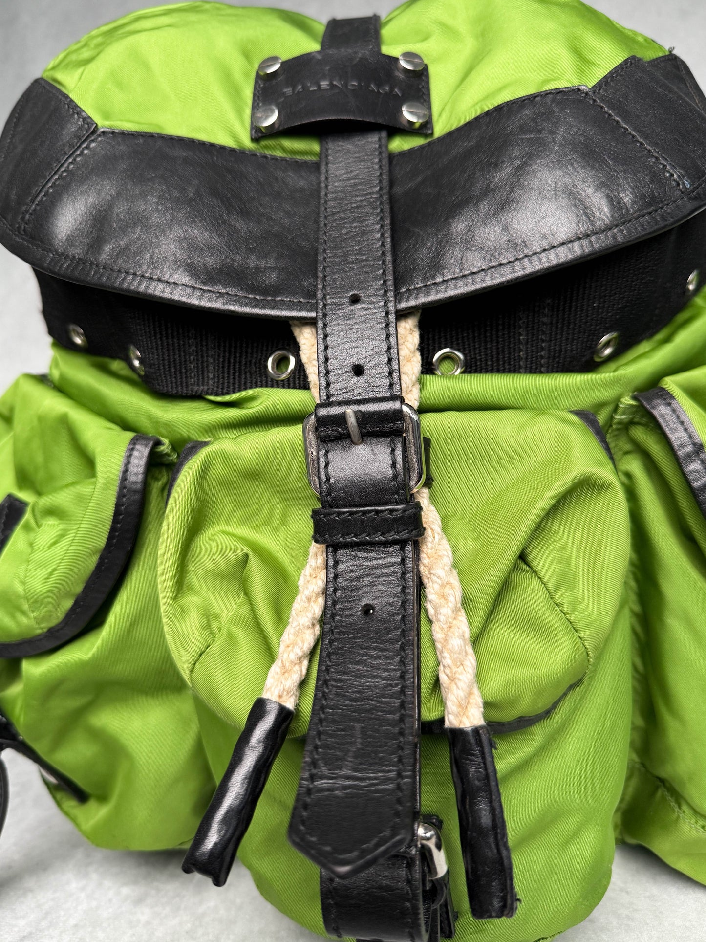 Balenciaga Nylon/Leather Backpack Green