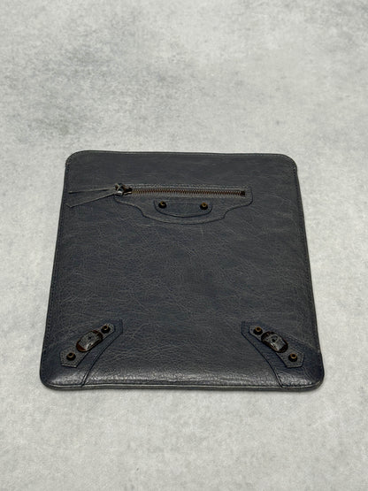 Balenciaga Leather Moto Pochette Dark Grey