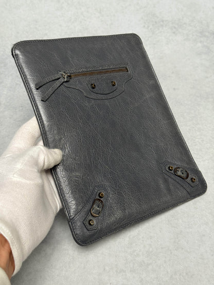 Balenciaga Leather Moto Pochette Dark Grey