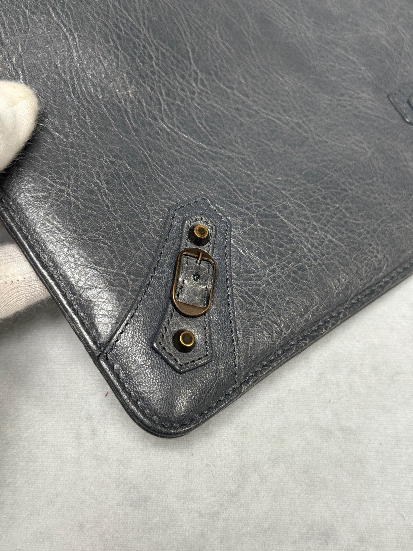 Balenciaga Leather Moto Pochette Dark Grey
