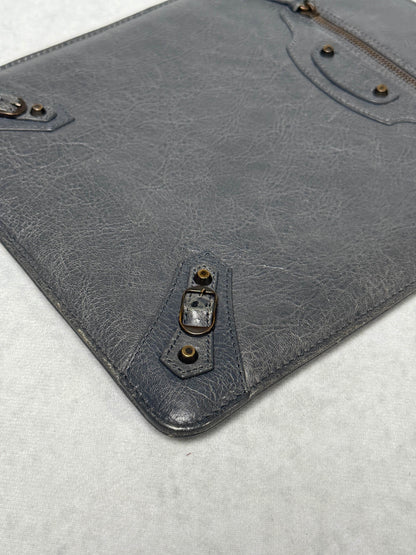 Balenciaga Leather Moto Pochette Dark Grey