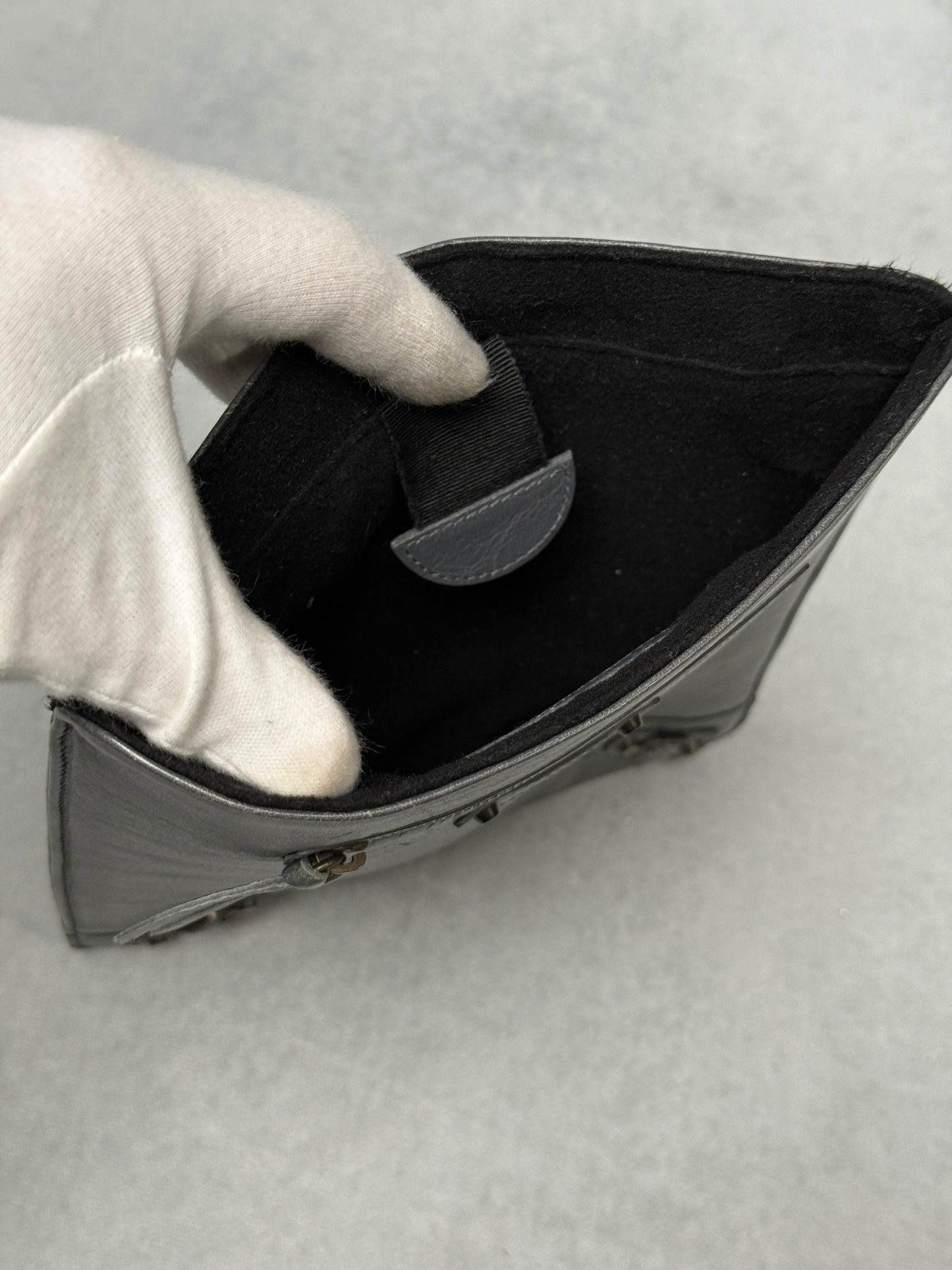 Balenciaga Leather Moto Pochette Dark Grey