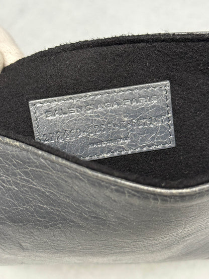 Balenciaga Leather Moto Pochette Dark Grey
