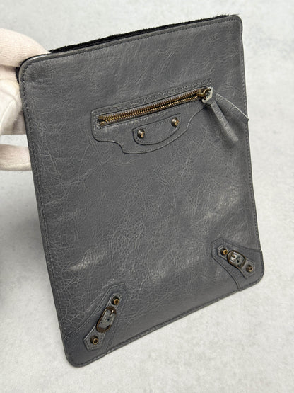 Balenciaga Leather Moto Pochette Dark Grey