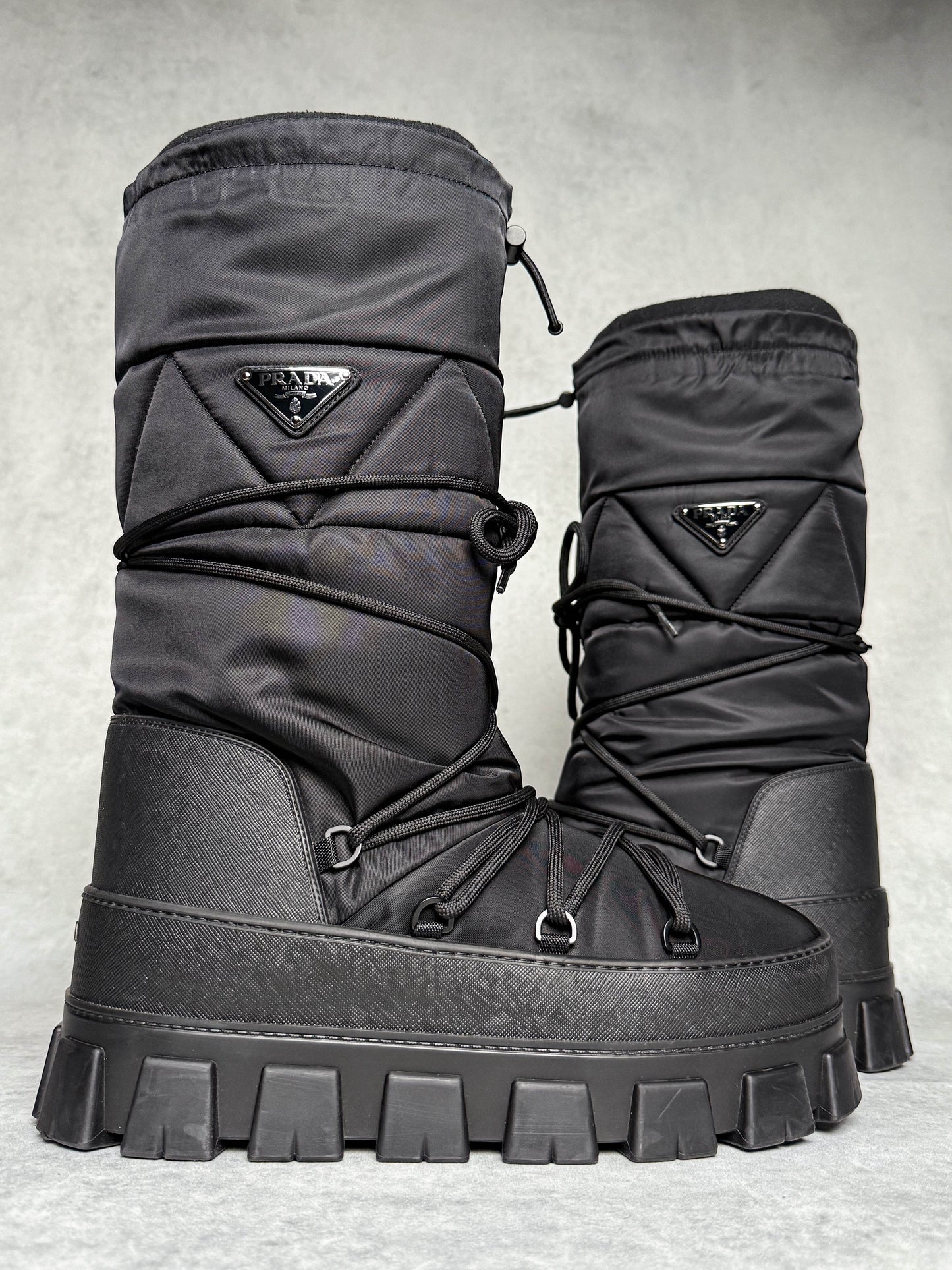 Prada Apres Ski Boots Nylon Gabardine/Saffiano Leather (44)
