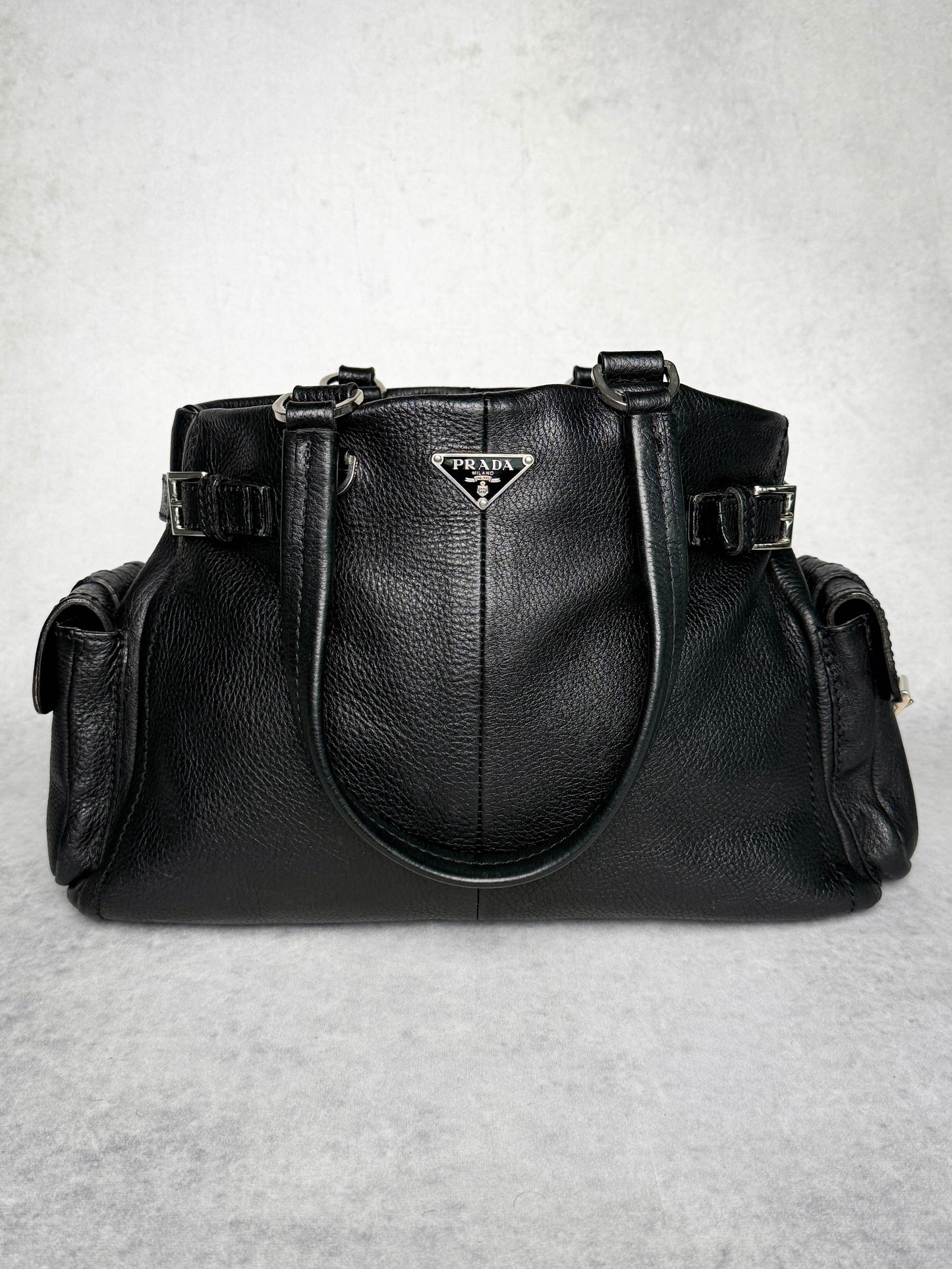 Prada Vitello Daino Black Leather Tote Bag