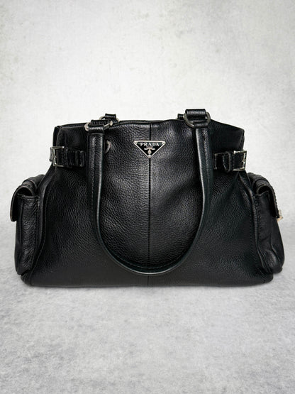 Prada Vitello Daino Black Leather Tote Bag