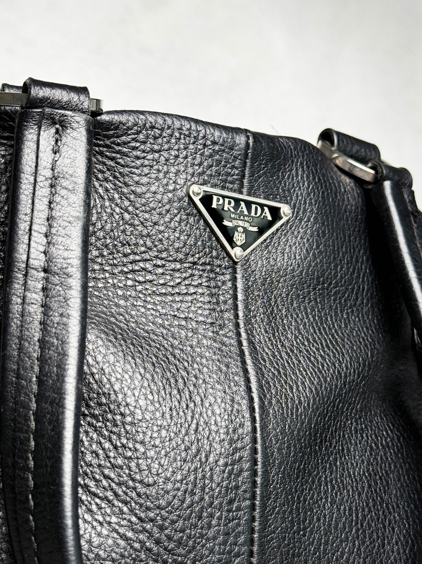 Prada Vitello Daino Black Leather Tote Bag