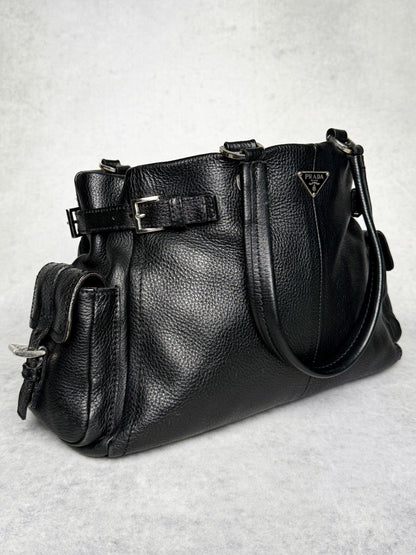 Prada Vitello Daino Black Leather Tote Bag