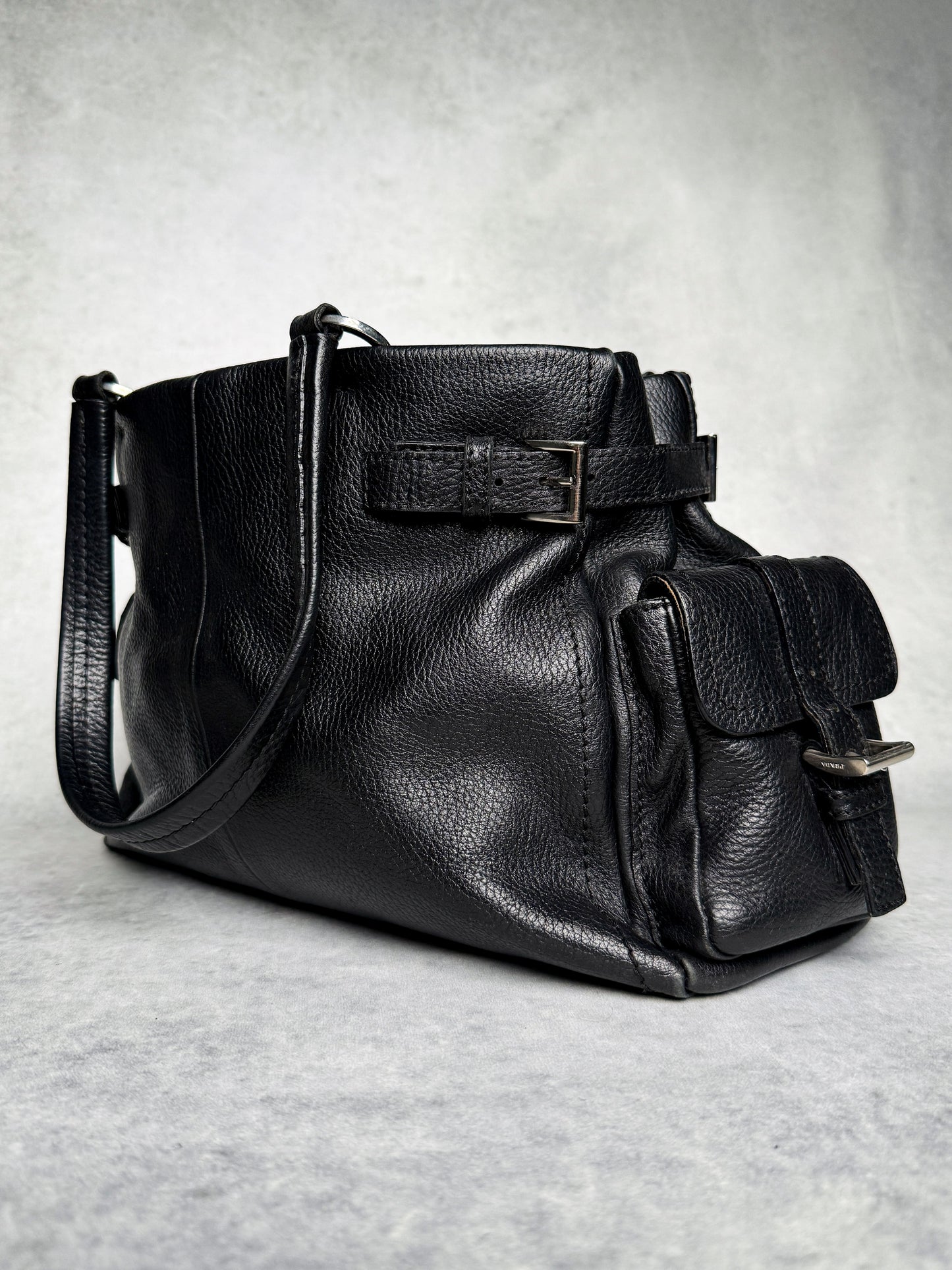 Prada Vitello Daino Black Leather Tote Bag