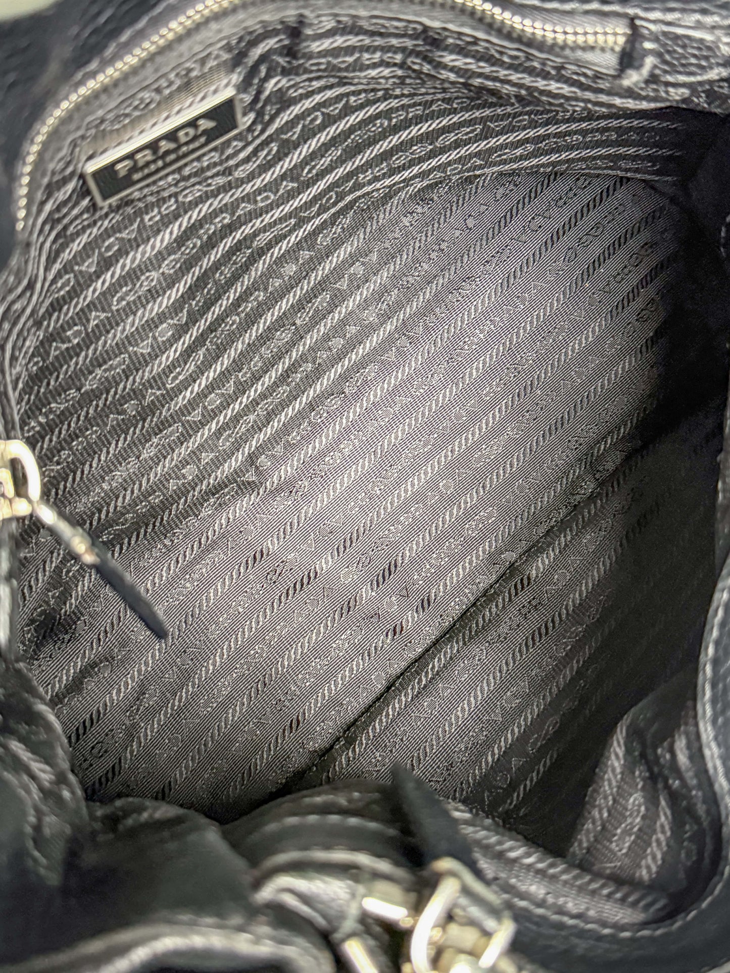 Prada Vitello Daino Black Leather Tote Bag