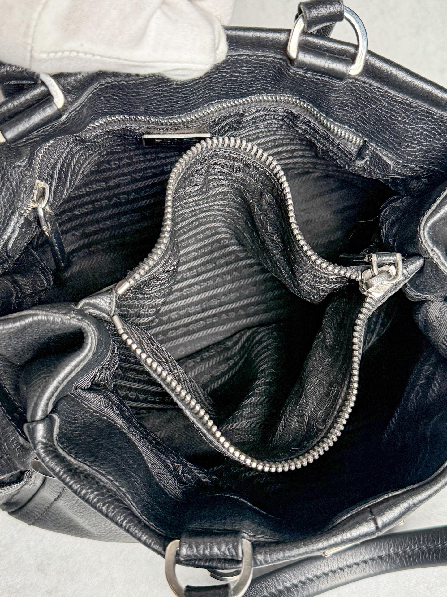 Prada Vitello Daino Black Leather Tote Bag