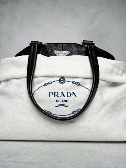 Prada Vitello Daino Black Leather Tote Bag