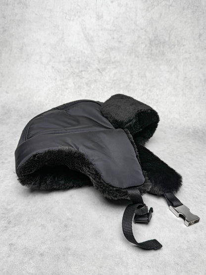 Prada Logo Shield Trapper Hat Nylon/Fur