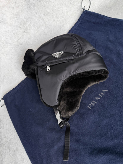 Prada Logo Shield Trapper Hat Nylon/Fur