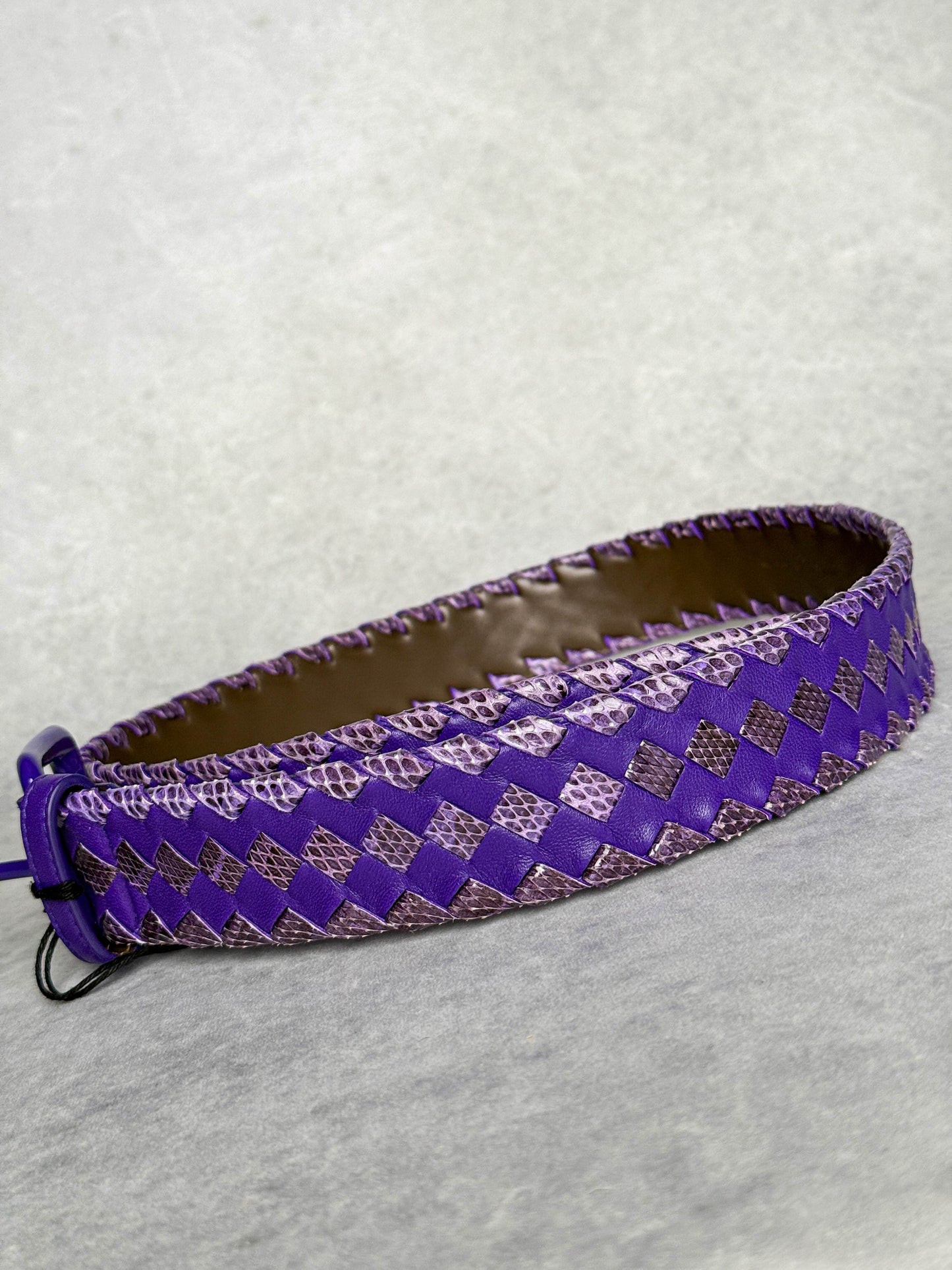 Bottega Veneta Intrecciato Python Leather Belt Purple
