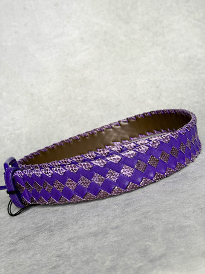 Bottega Veneta Intrecciato Python Leather Belt Purple