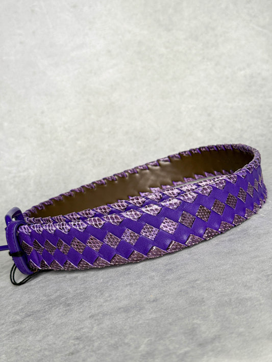 Bottega Veneta Intrecciato Python Leather Belt Purple