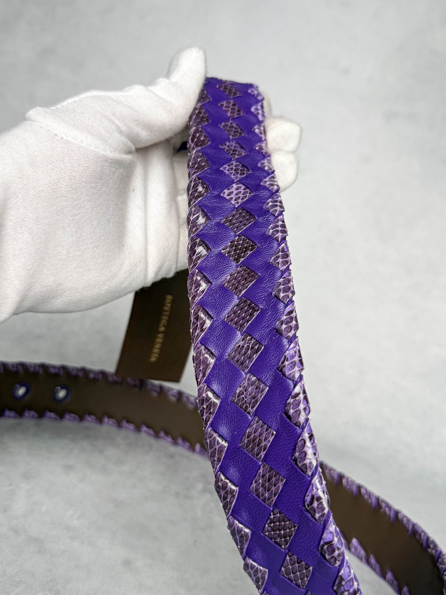 Bottega Veneta Intrecciato Python Leather Belt Purple