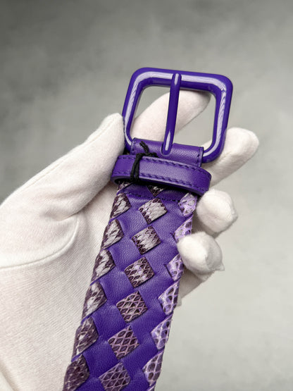 Bottega Veneta Intrecciato Python Leather Belt Purple