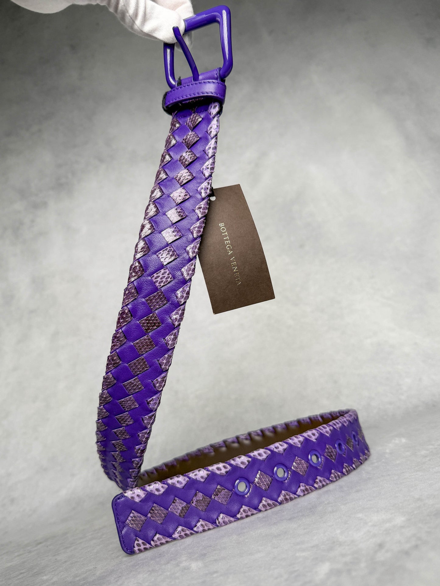 Bottega Veneta Intrecciato Python Leather Belt Purple
