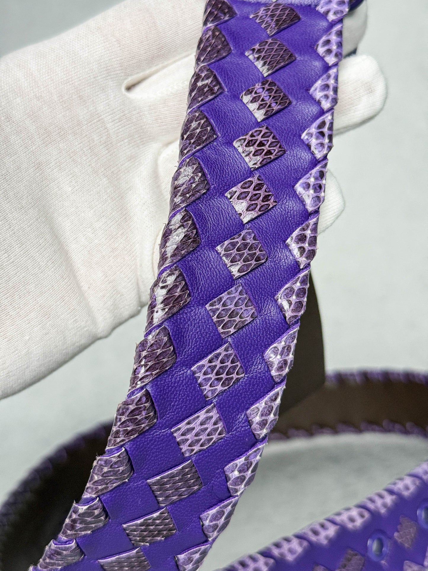 Bottega Veneta Intrecciato Python Leather Belt Purple
