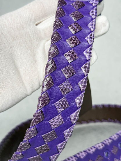 Bottega Veneta Intrecciato Python Leather Belt Purple