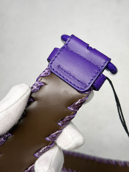 Bottega Veneta Intrecciato Python Leather Belt Purple