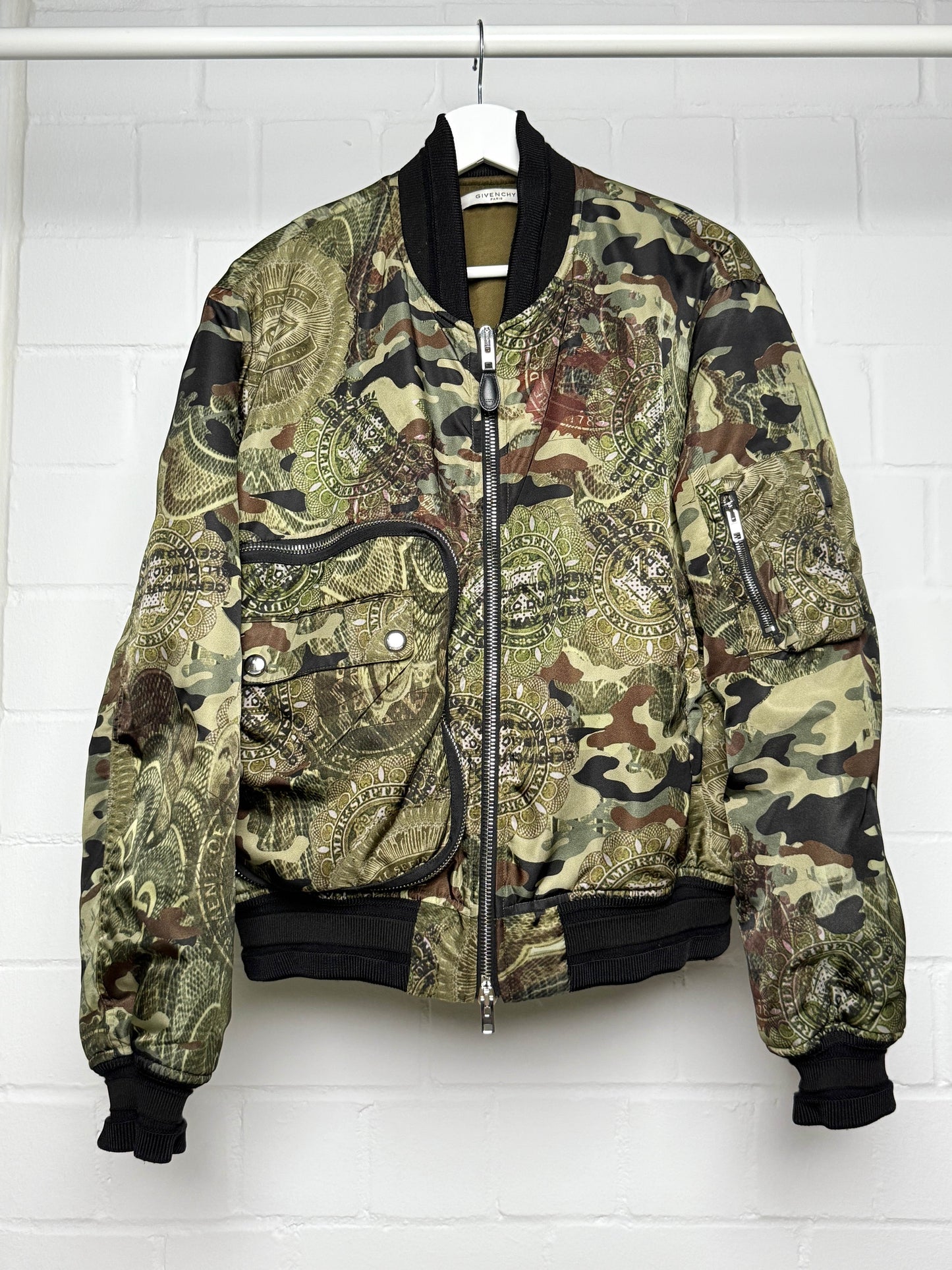 Givenchy SS2017 Dollar Camo Satin Bomber Jacket