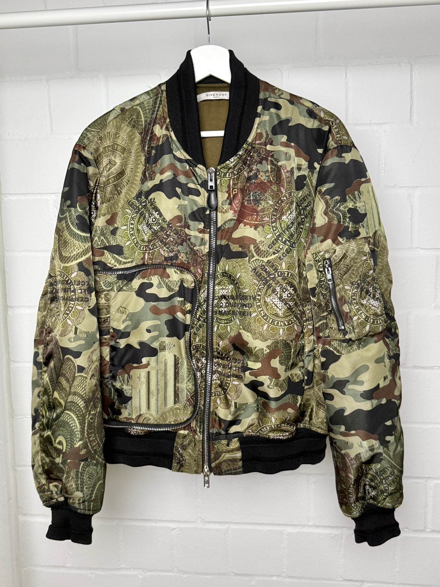 Givenchy SS2017 Dollar Camo Satin Bomber Jacket