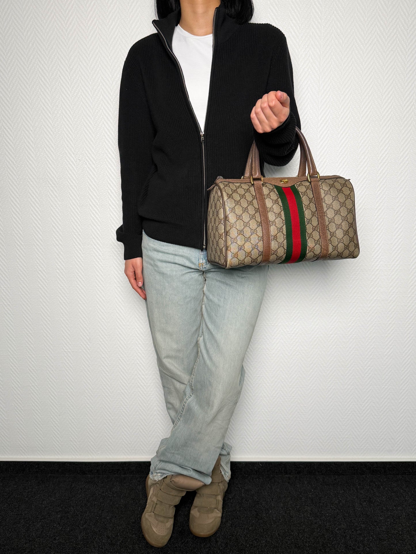 Gucci Vintage 70's Boston Handbag Canvas GG