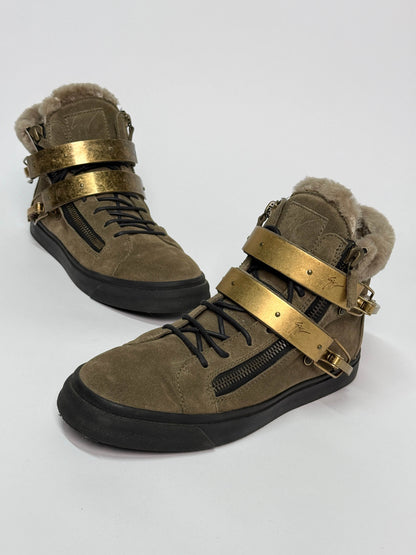 Giuseppe Zanotti Mid-Top Ski Buckle Sneaker Fur Trim (42)