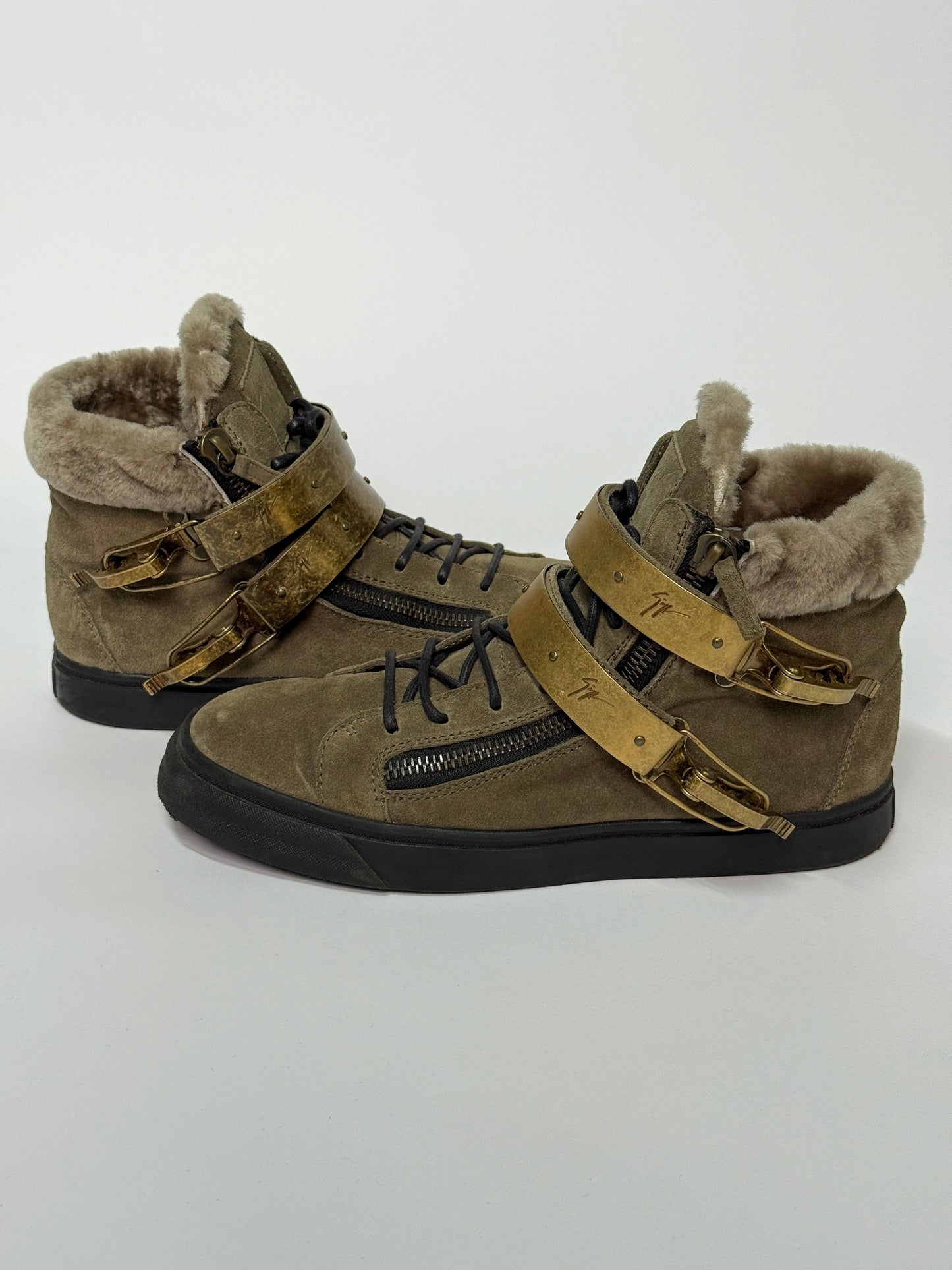 Giuseppe Zanotti Mid-Top Ski Buckle Sneaker Fur Trim (42)