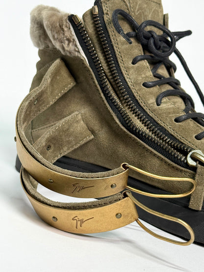 Giuseppe Zanotti Mid-Top Ski Buckle Sneaker Fur Trim (42)