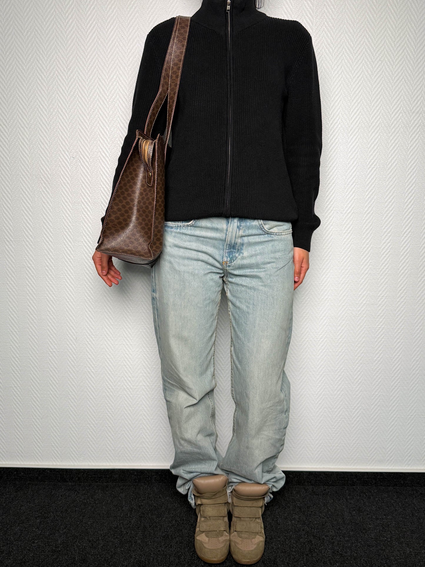 Celine Vintage Brown Macadam Tote Bag Canva/Leather