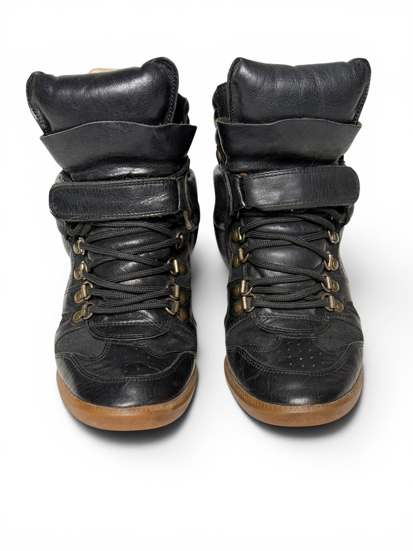 Isabel Marant Buck 'Tibetan' Wedge Sneakers Black Leather Trim (39)