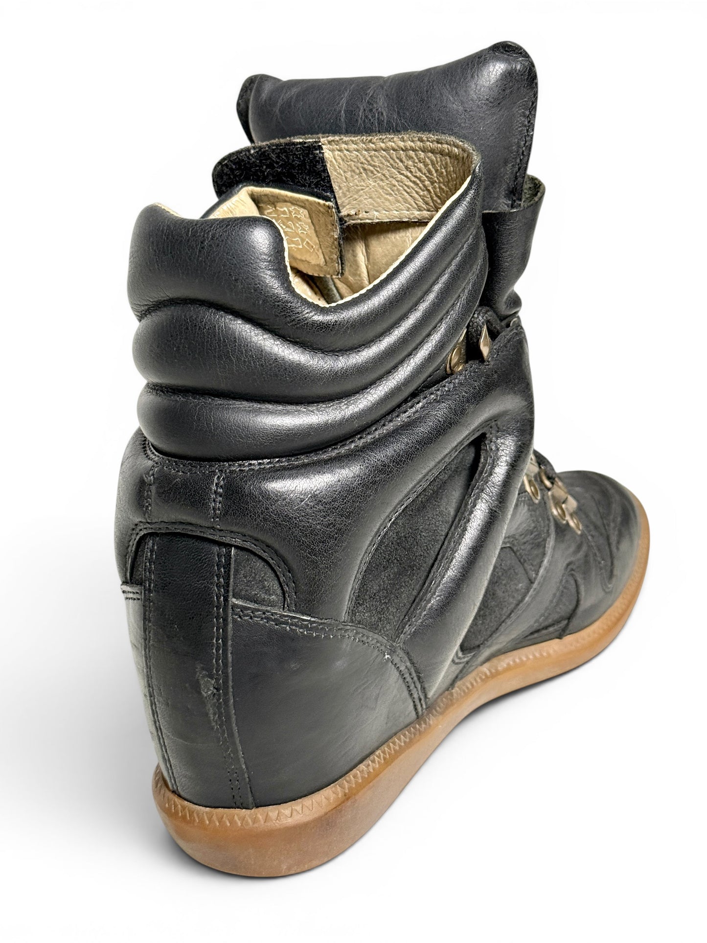 Isabel Marant Buck 'Tibetan' Wedge Sneakers Black Leather Trim (39)