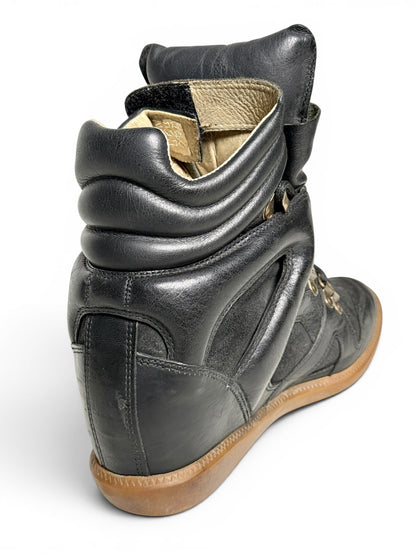 Isabel Marant Buck 'Tibetan' Wedge Sneakers Black Leather Trim (39)